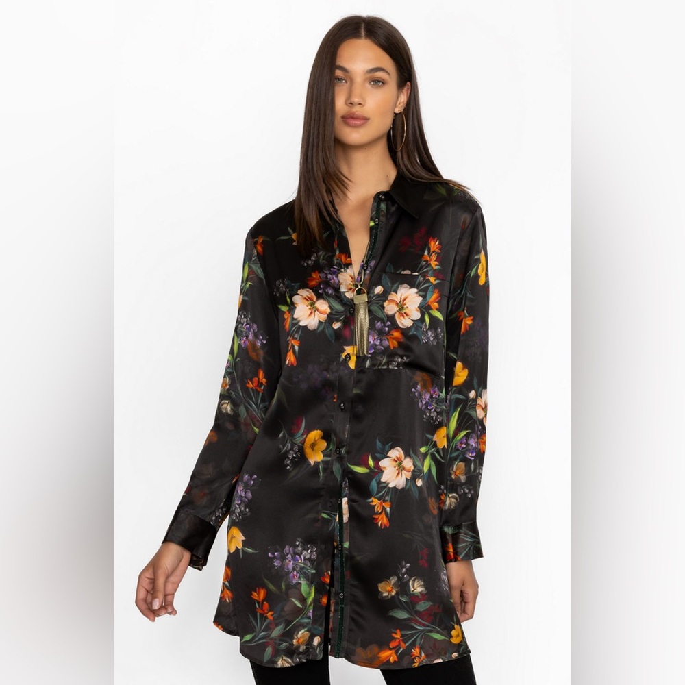 NWT JOHNNY WAS BUTTON DETAIL SWING TUNIC silk DRESS size small
